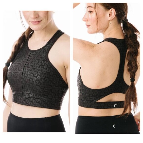 Zyia Flower Power Sports Bra gym run workout athletic black gray womens medium - Picture 1 of 9